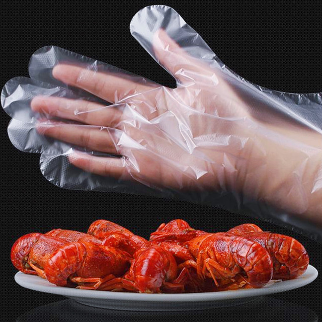 Guantes desechables de poliéster con puño largo para manipulación de alimentos de HDPE, talla única 