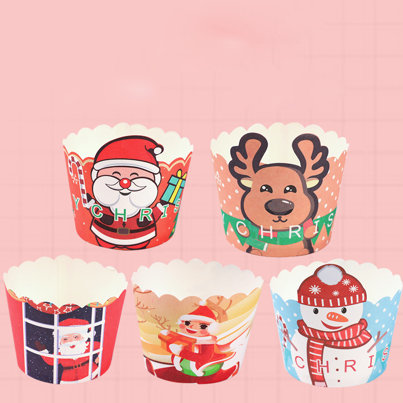 24 unids/set taza de papel para pastel de Navidad herramientas de decoración de cocina revestimiento para cupcakes de fiesta taza para hornear pastel envolvente 