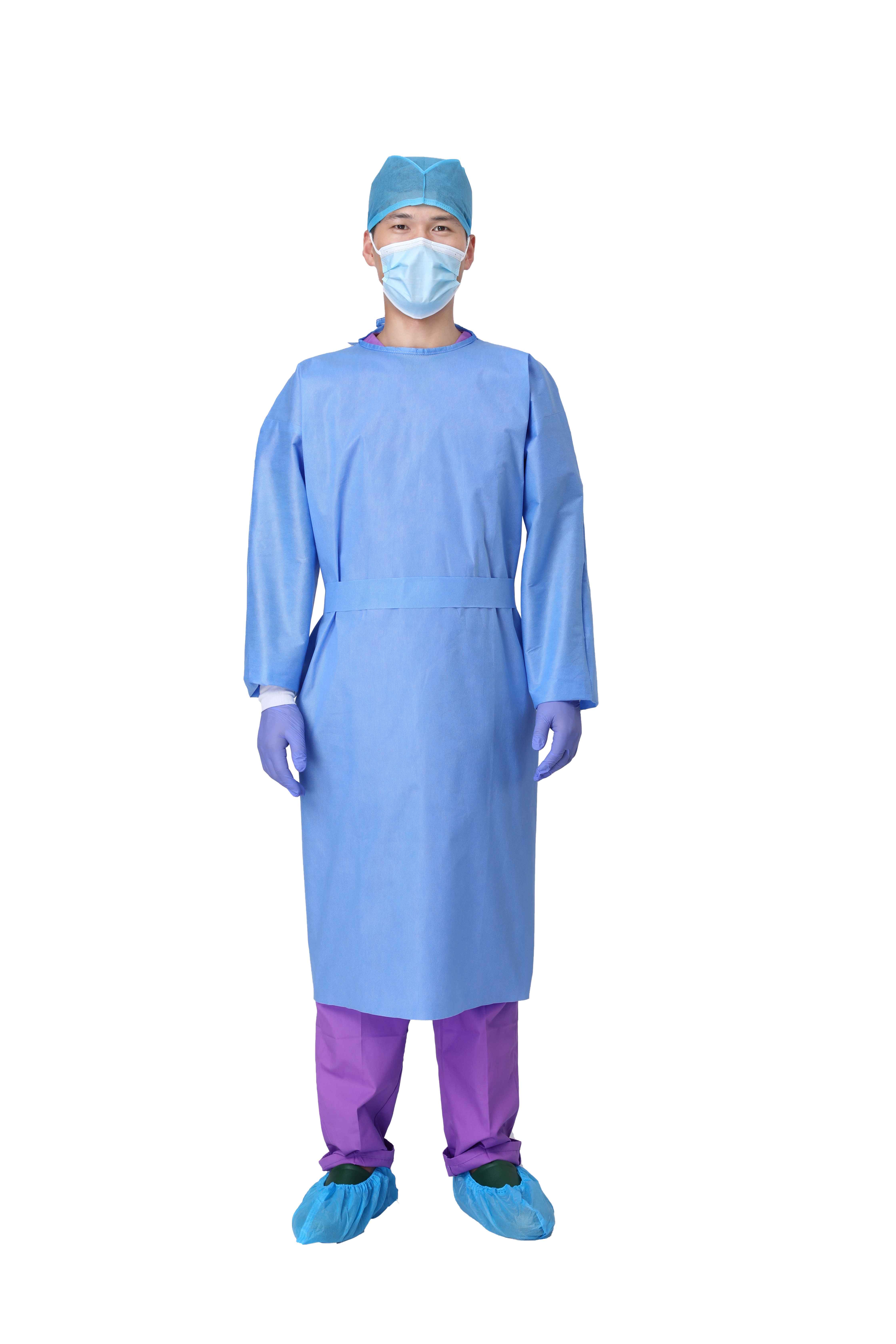 Batas de aislamiento desechables para suministros médicos Batas desechables grandes de color azul con lazos y muñecas tejidas, bata de aislamiento desechable SMS antiestática de 60 g/m², bata protectora unisex desechable